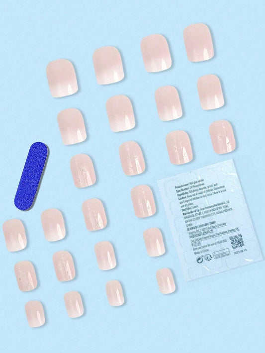 Upgrade Your Look with 24Pcs Short Coffin Shape Simple Pink & White Gradient Jelly Gel Press on Nails, Suitable for Women and Girls
