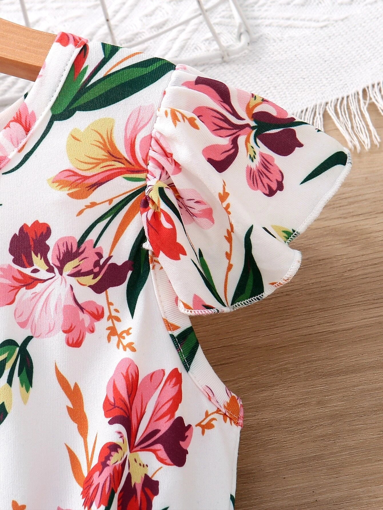 Young Girl Floral Print Contrast Mesh A-Line Dress
