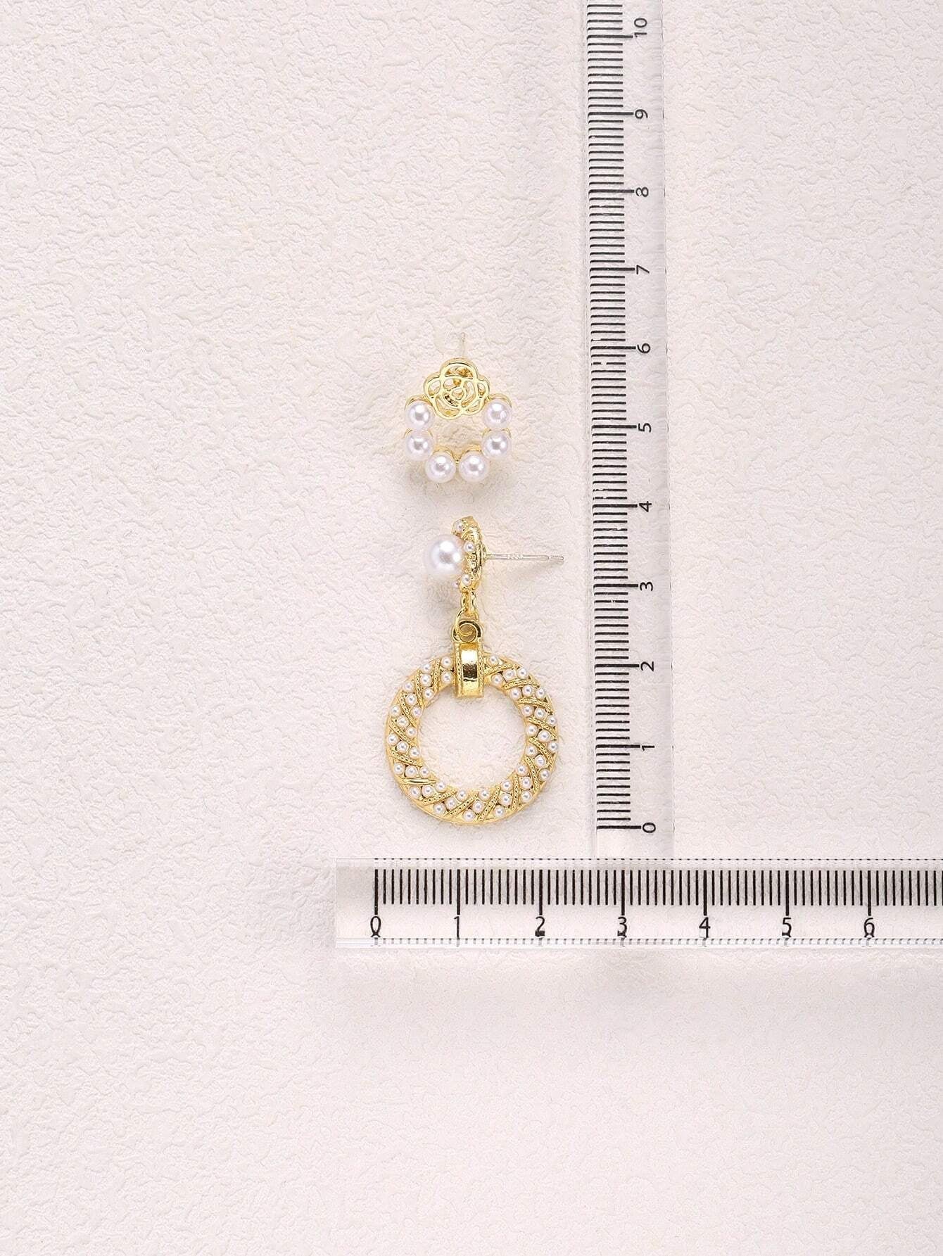 5Pairs/Set Retro Zinc Alloy Drop Earrings with Faux Pearls & Cubic Zirconia, Suitable for Women'S Daily Wear