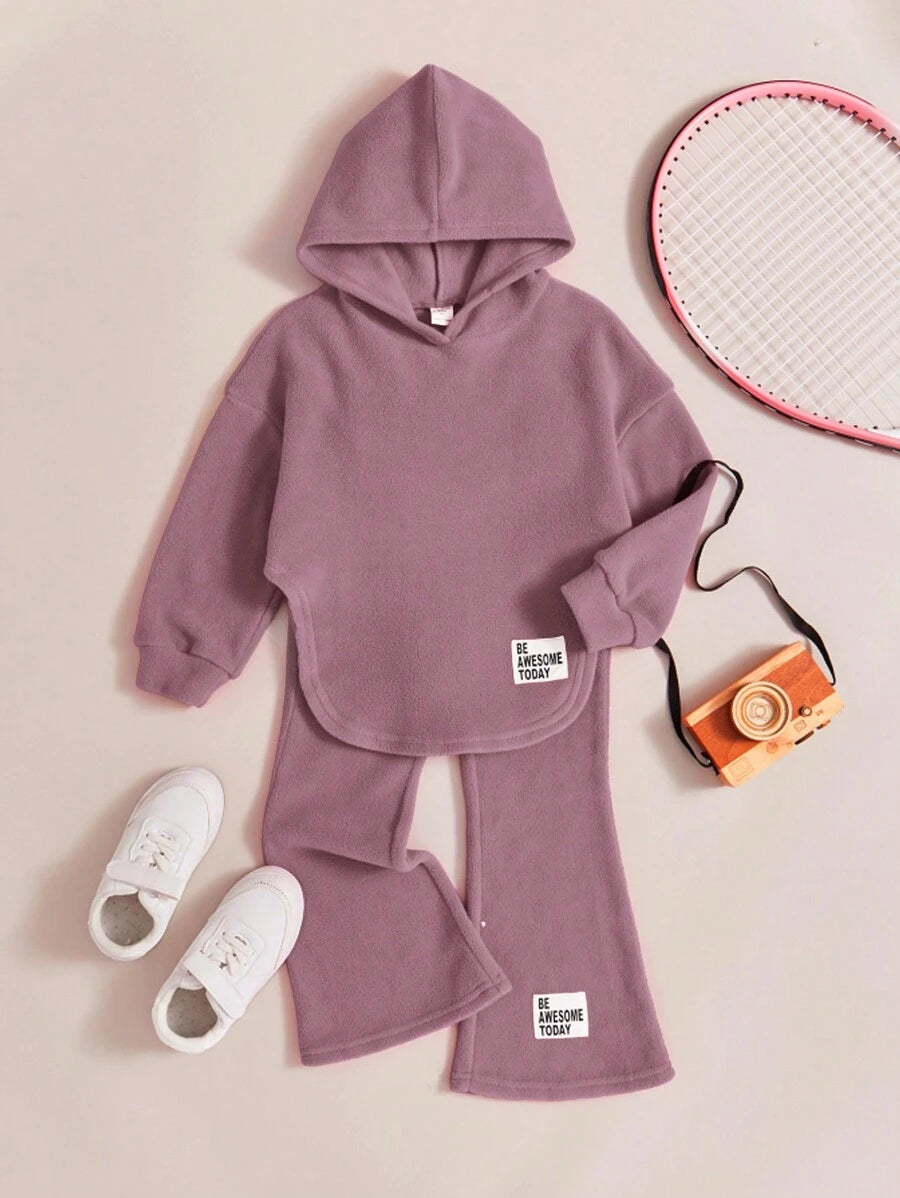 SHEIN طقم بنطال وبلوفر مقنع للفتاة الشابة، للارتداء في الشوارع، مع حاشية غير متماثلة، 2 قطع