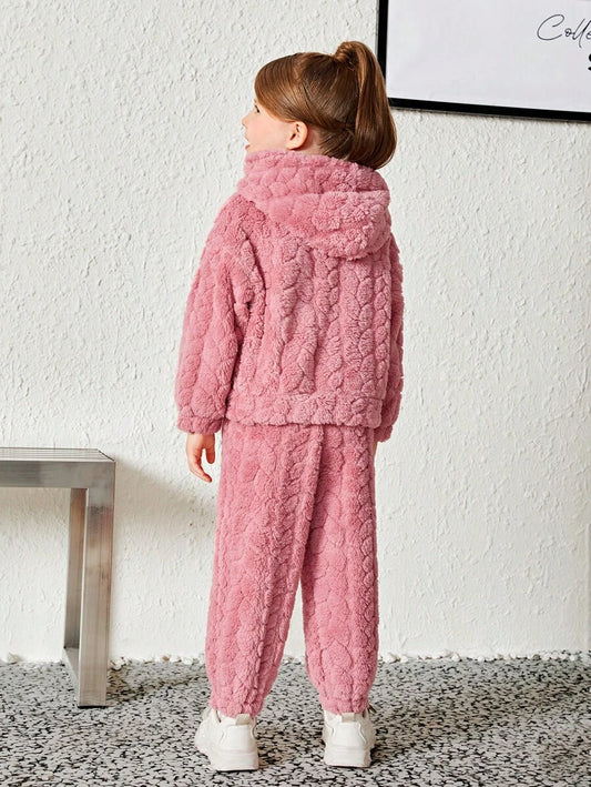 SHEIN هودي تيدي جيب الكنغر مع بنطلون بنت طفل