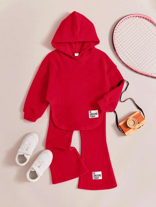 مجموعة تتكون من 2 قطعة لفتاة صغيرة، هوديي مع نهاية متشابكة لا تناسب الخصر وبنطلون مناسب