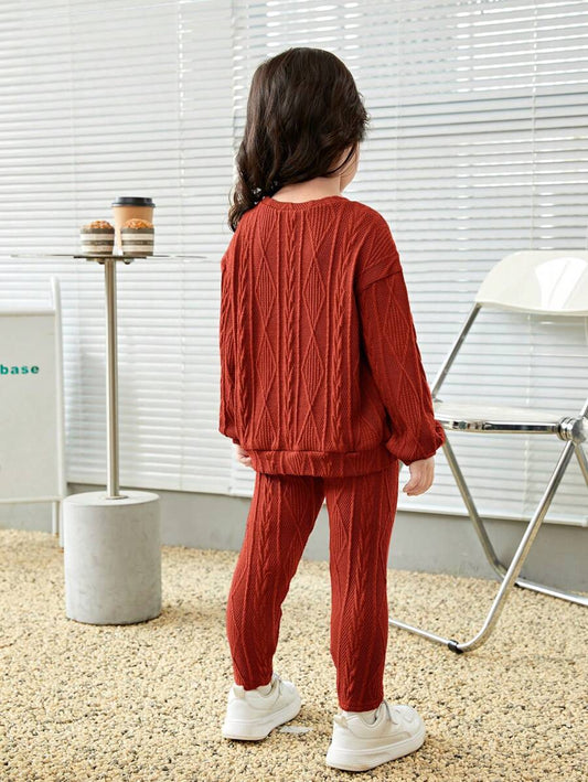 SHEIN قميص ثقيل مع بنطلون منخفض الاكتاف بنت طفل