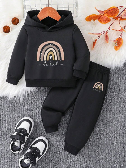 طقم كنزة مريحة ذات رسومات بتصميم بسيط عصري للفتيات الصغيرات