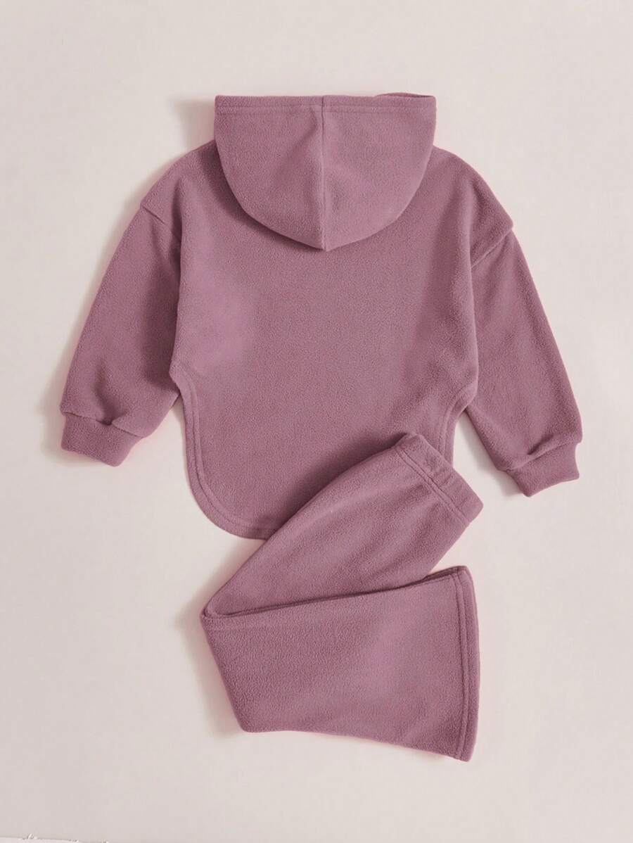 SHEIN طقم بنطال وبلوفر مقنع للفتاة الشابة، للارتداء في الشوارع، مع حاشية غير متماثلة، 2 قطع