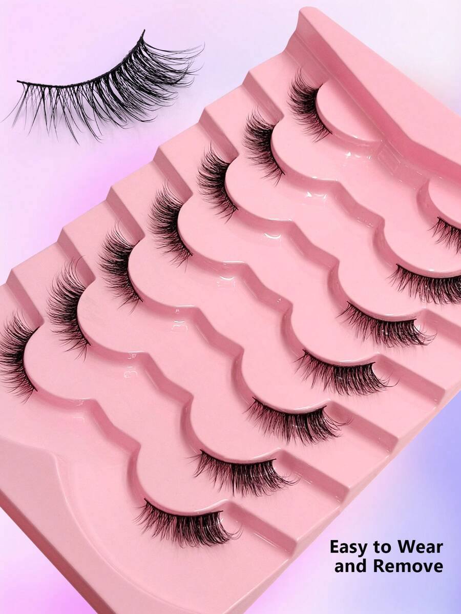 SHEIN Asiteo رموش 7 أزواج نصفية طبيعية ذيل عين القطة