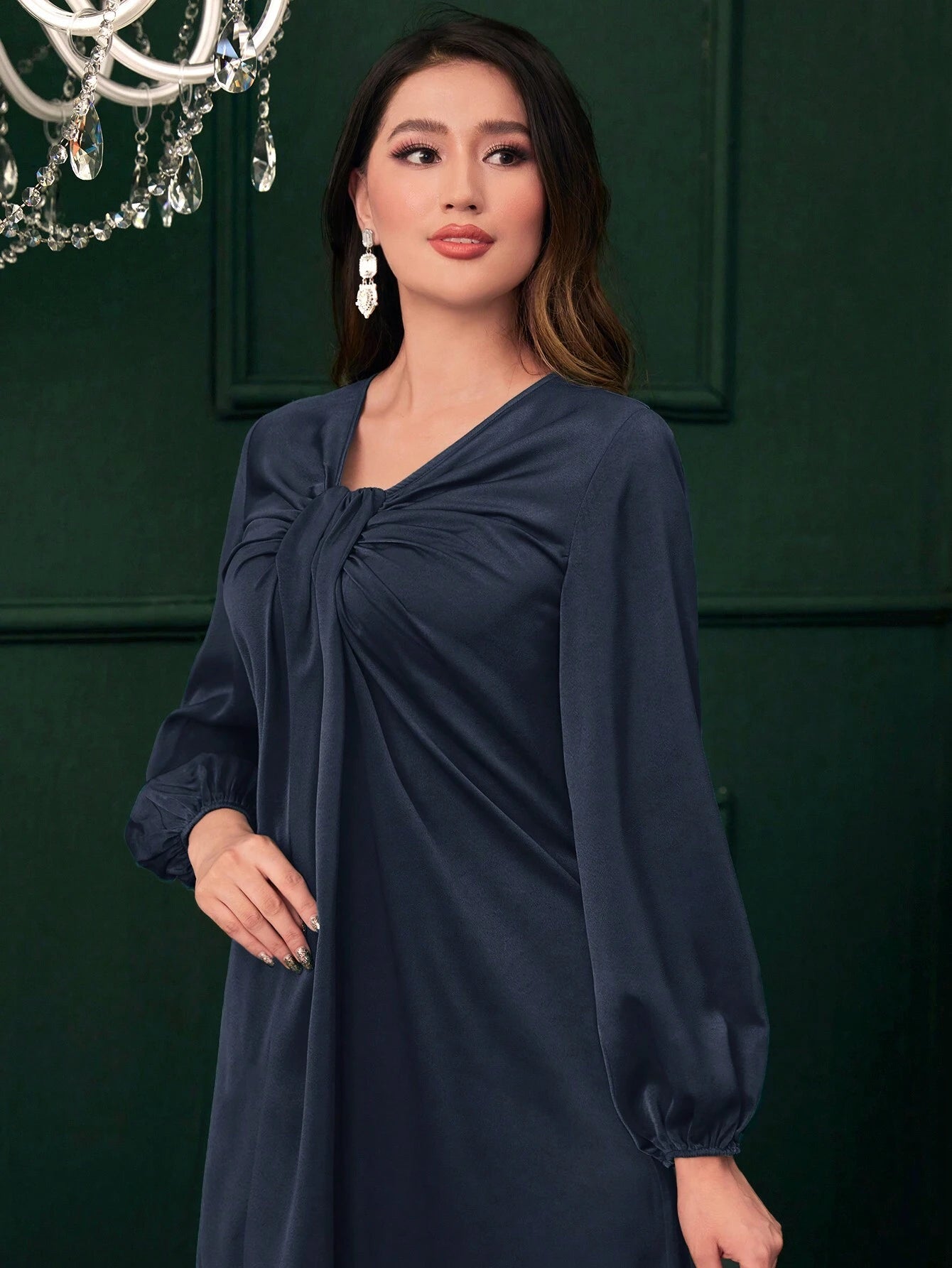 Mulvari Ruched Front Lantern Sleeve Dress