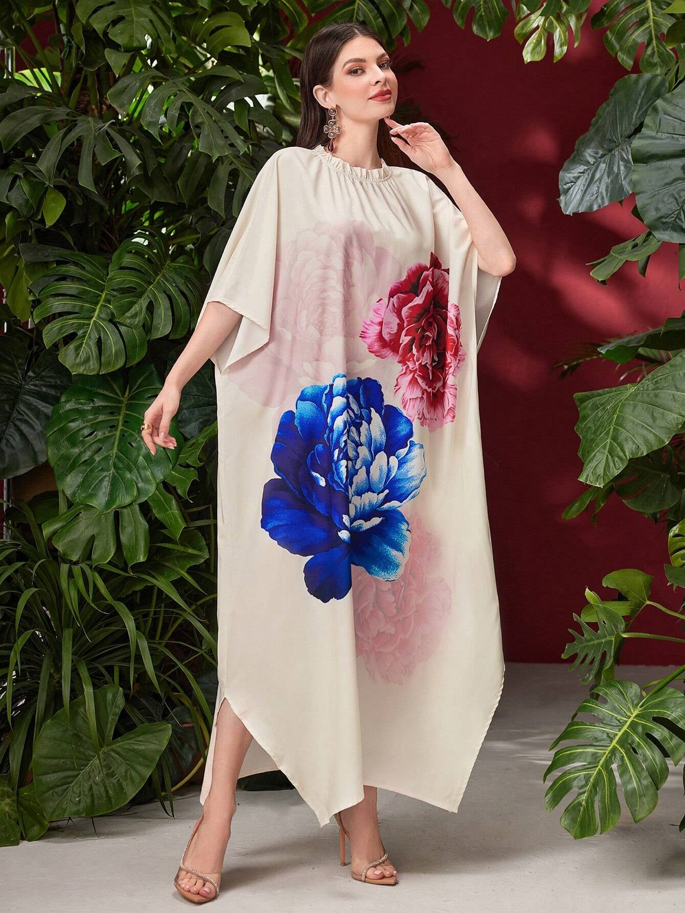 Najma Floral Printed Batwing Sleeve Dress