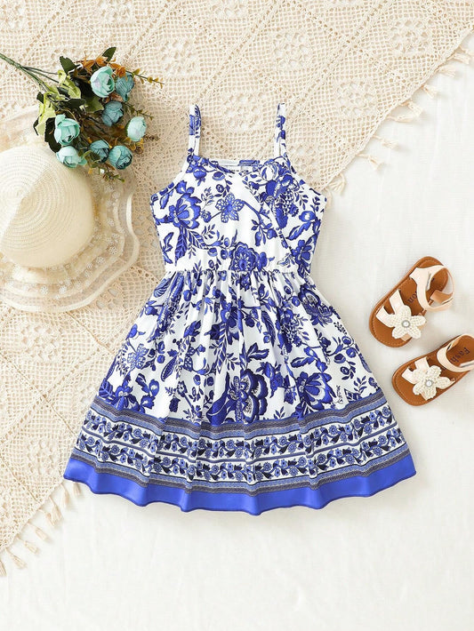 Girls' Digital Print Spaghetti Strap Dress