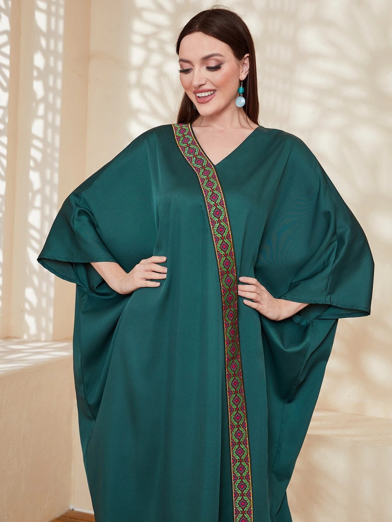 Najma Contrast Geo Tape Batwing Sleeve Kaftan