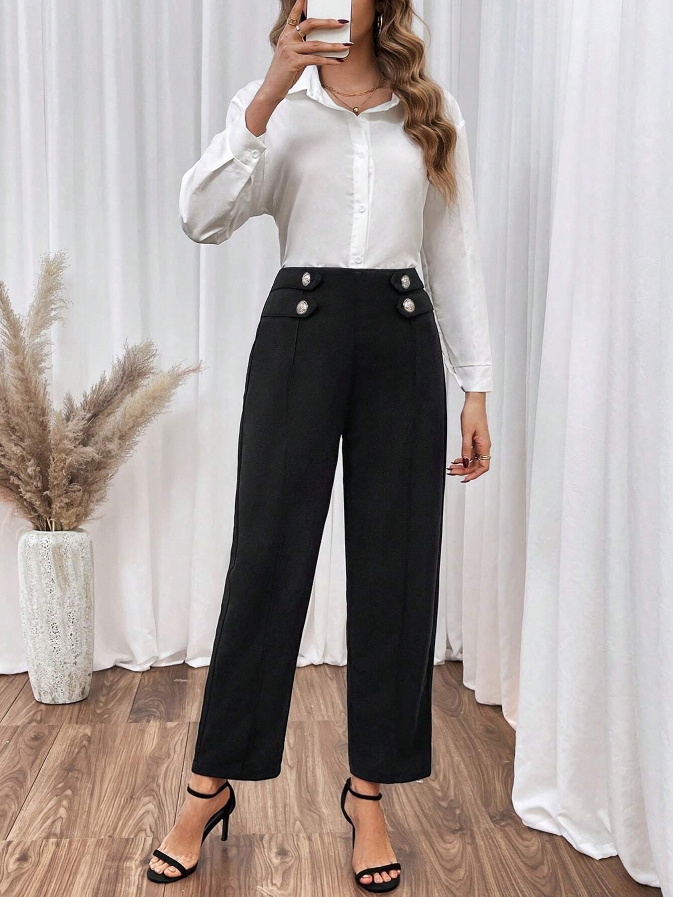 Frenchy Women'S Cone Pants with Button Detail