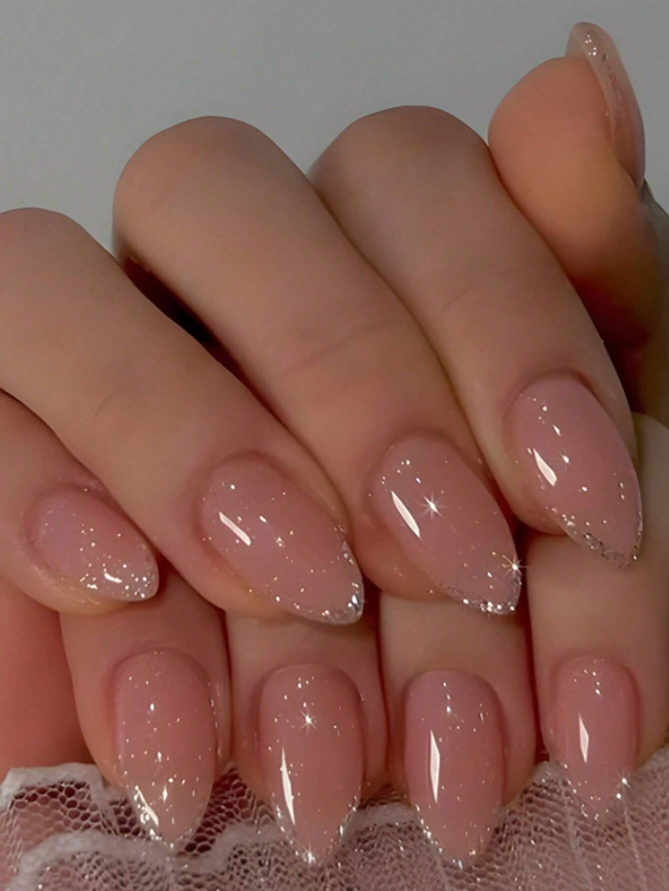 Upgrade Your Appearance: 24Pcs/Set Short Oval Shaped Ice-Clear & Pink & White Ombre False Nails, Suitable for Party, Dance & Daily Style Wear
