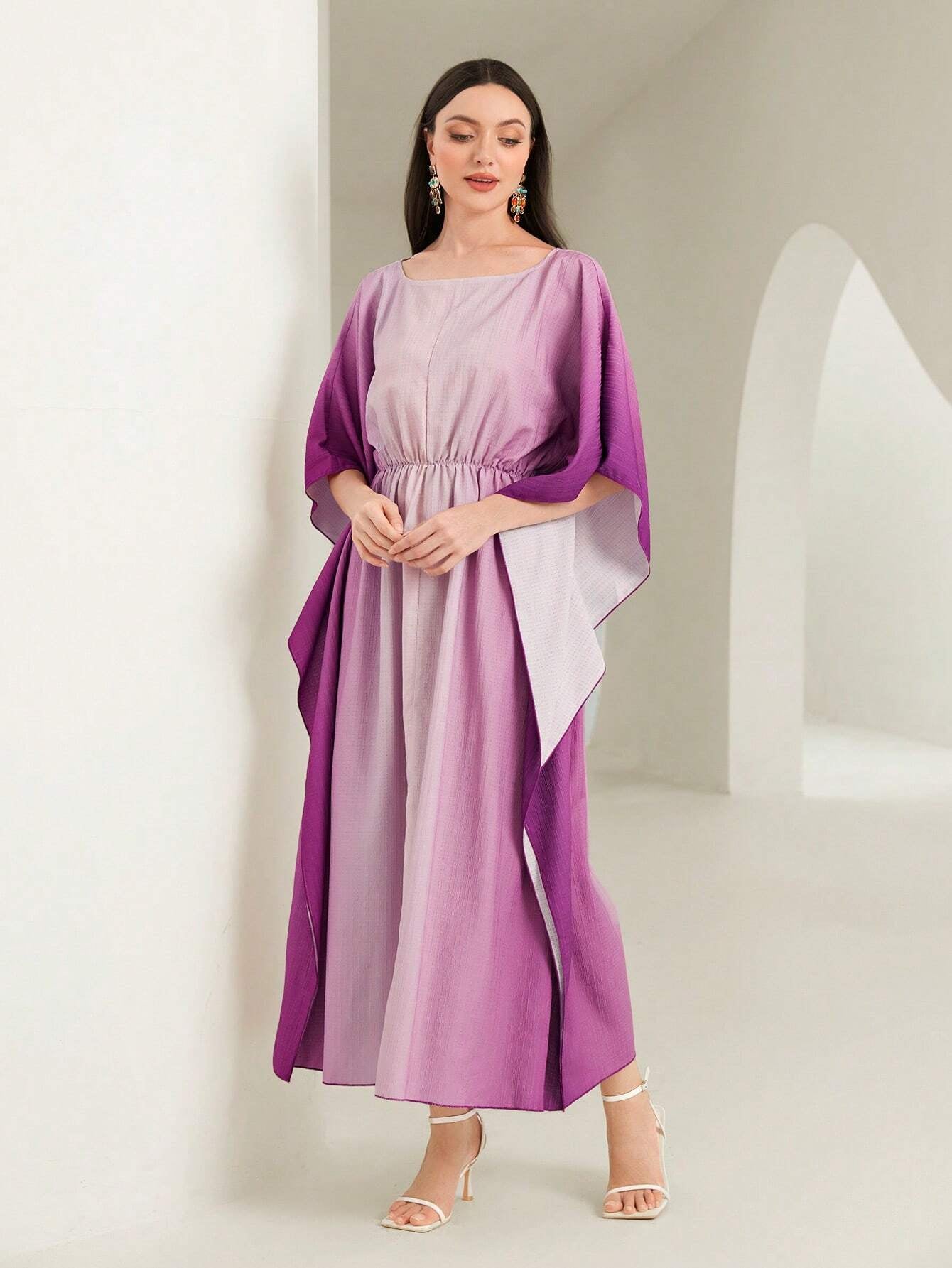 Najma Ombre Print Batwing Sleeve Dress
