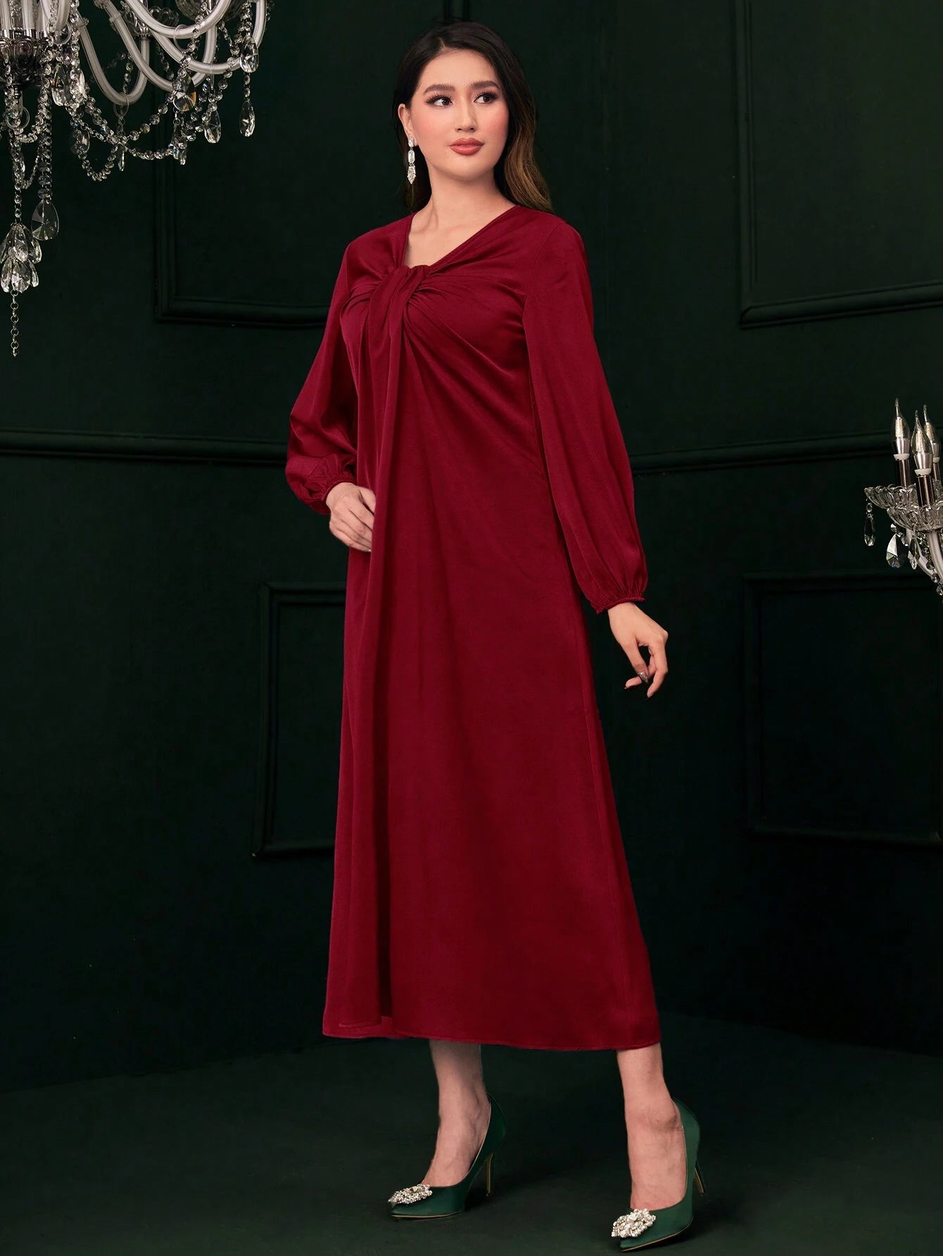 Mulvari Ruched Front Lantern Sleeve Dress