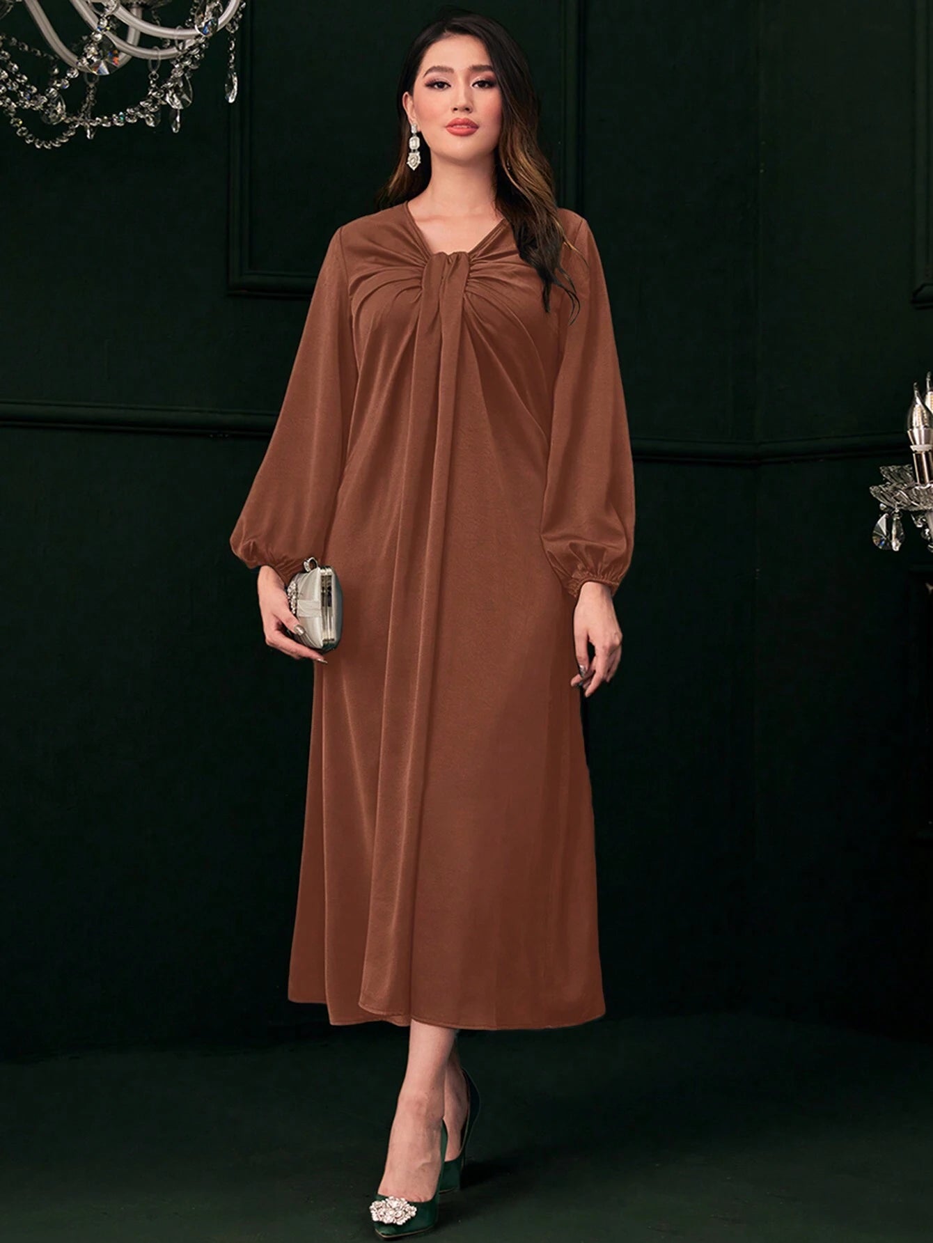 Mulvari Ruched Front Lantern Sleeve Dress