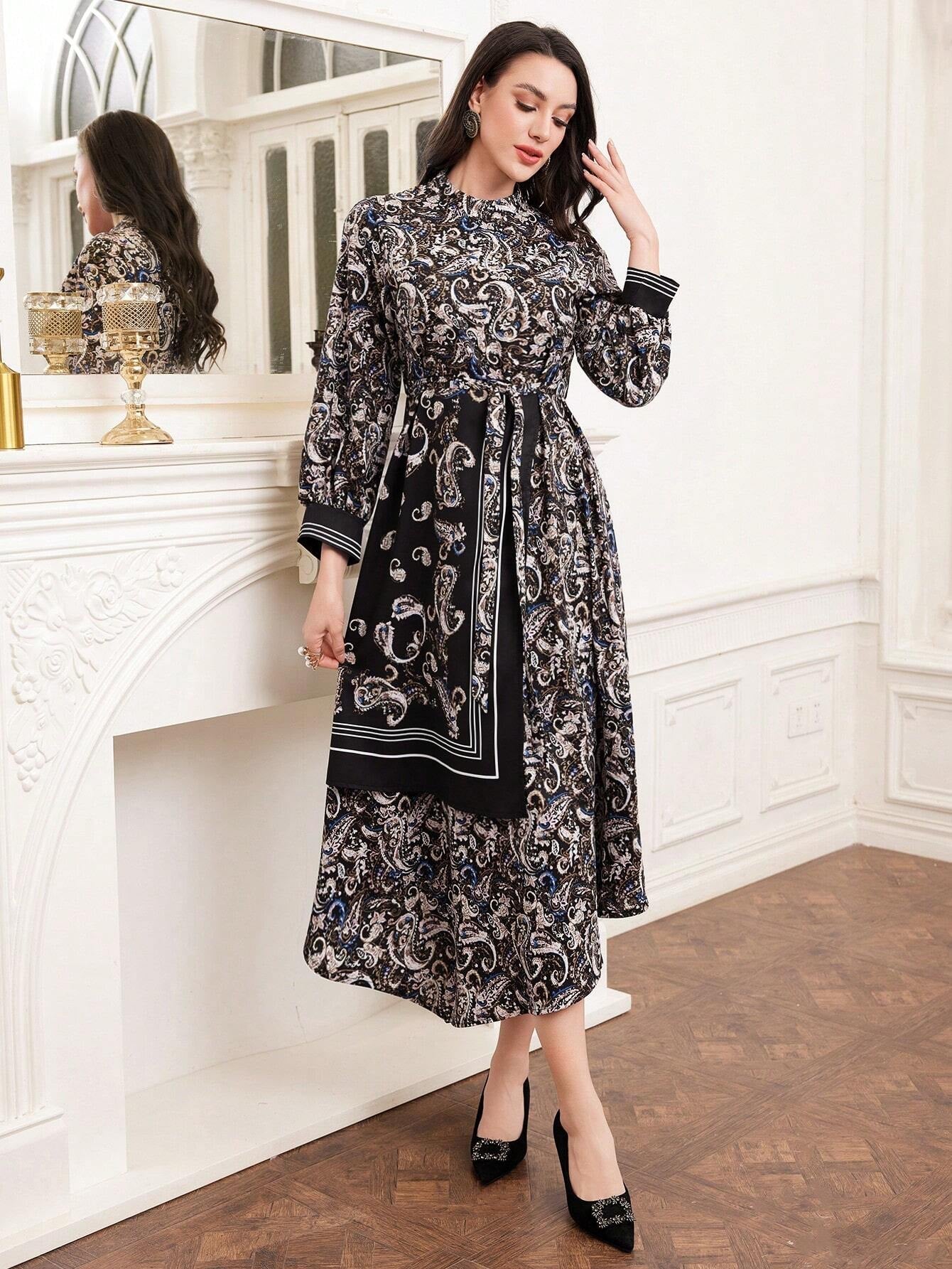 Modely Women'S Paisley Print Belted Maxi Dress