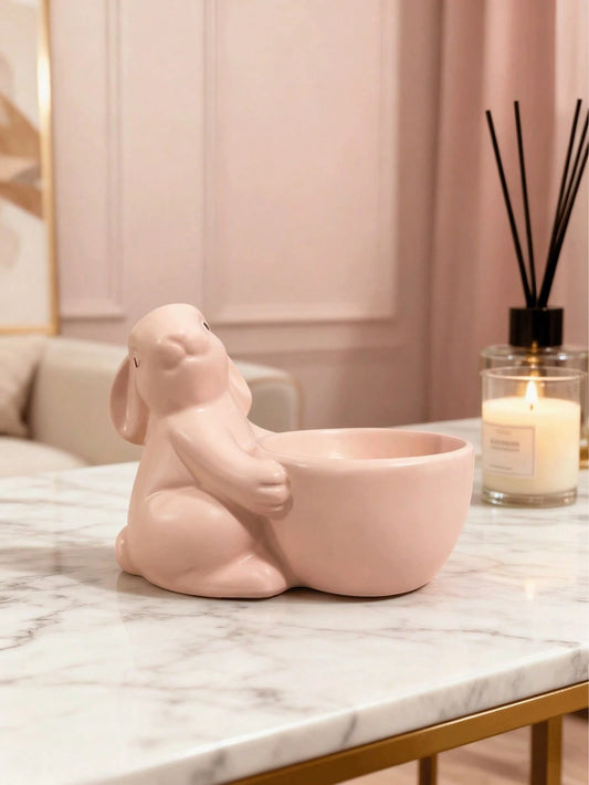 SHEIN كأس تخزين بيض بشكل أرنب من الراتنج للديكور المنزلي والمكتب