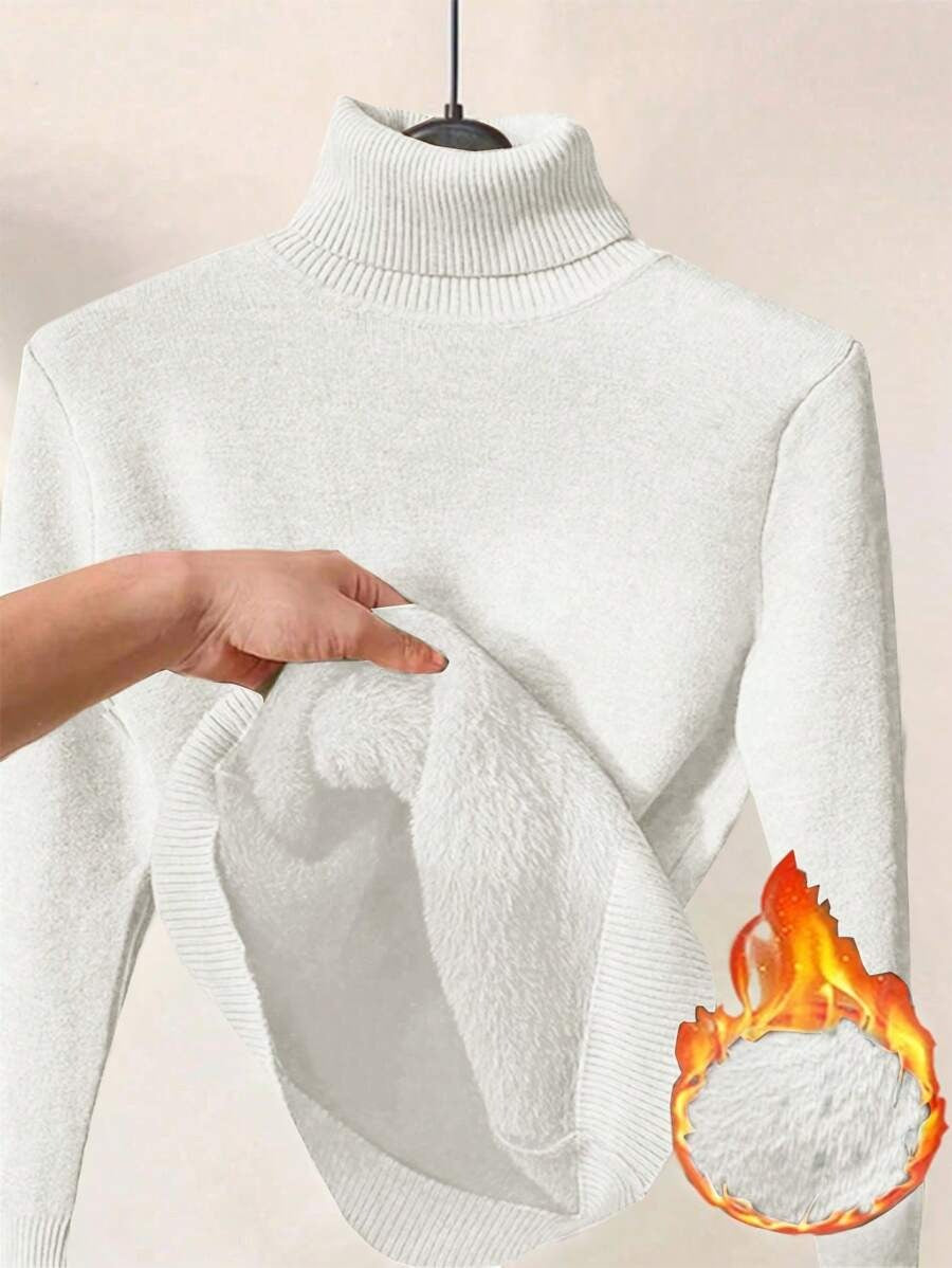 SHEIN كنزة حرارية شتوية ضيقة بياقة عالية بلون أبيض