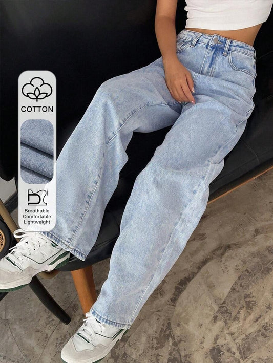 SHEIN DAZY بنطلون جينز بخصر عالي وأرجل واسعة