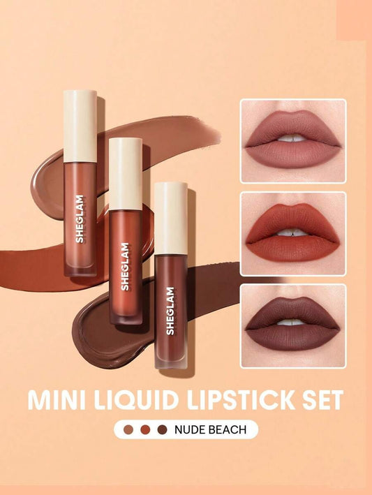 SHEGLAM Nude Beach مجموعة 3 قطع روج سائل