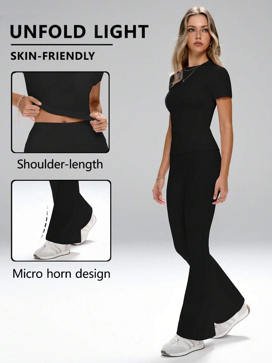 SHEIN طقم نسائي رياضي قطعتين بلون أسود