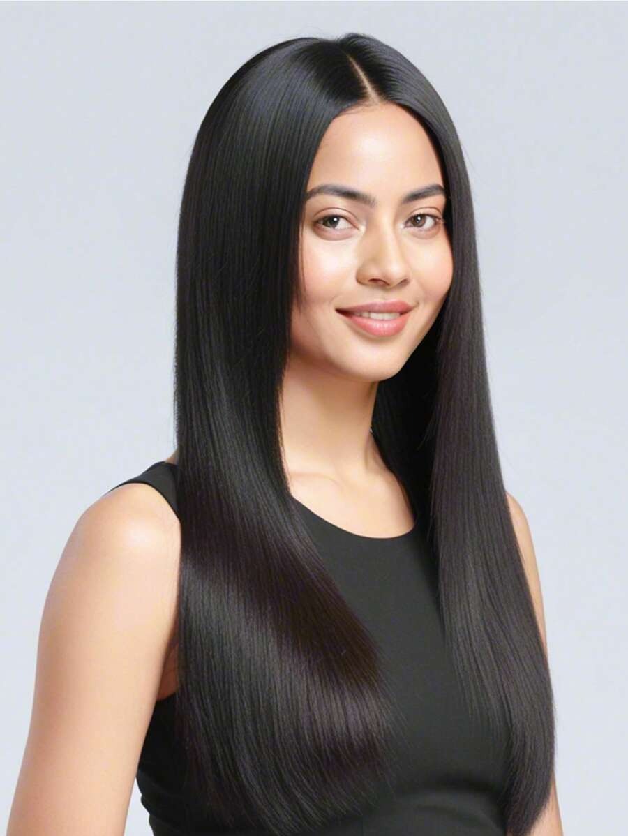 SHEIN باروكة شعر أسود مستقيم بطول 28 بوصة مظهرها طبيعي