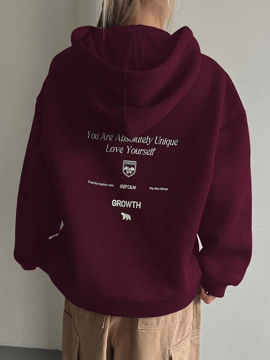 SHEIN DAZY بلوزة باللون العنابي بأكمام طويلة
