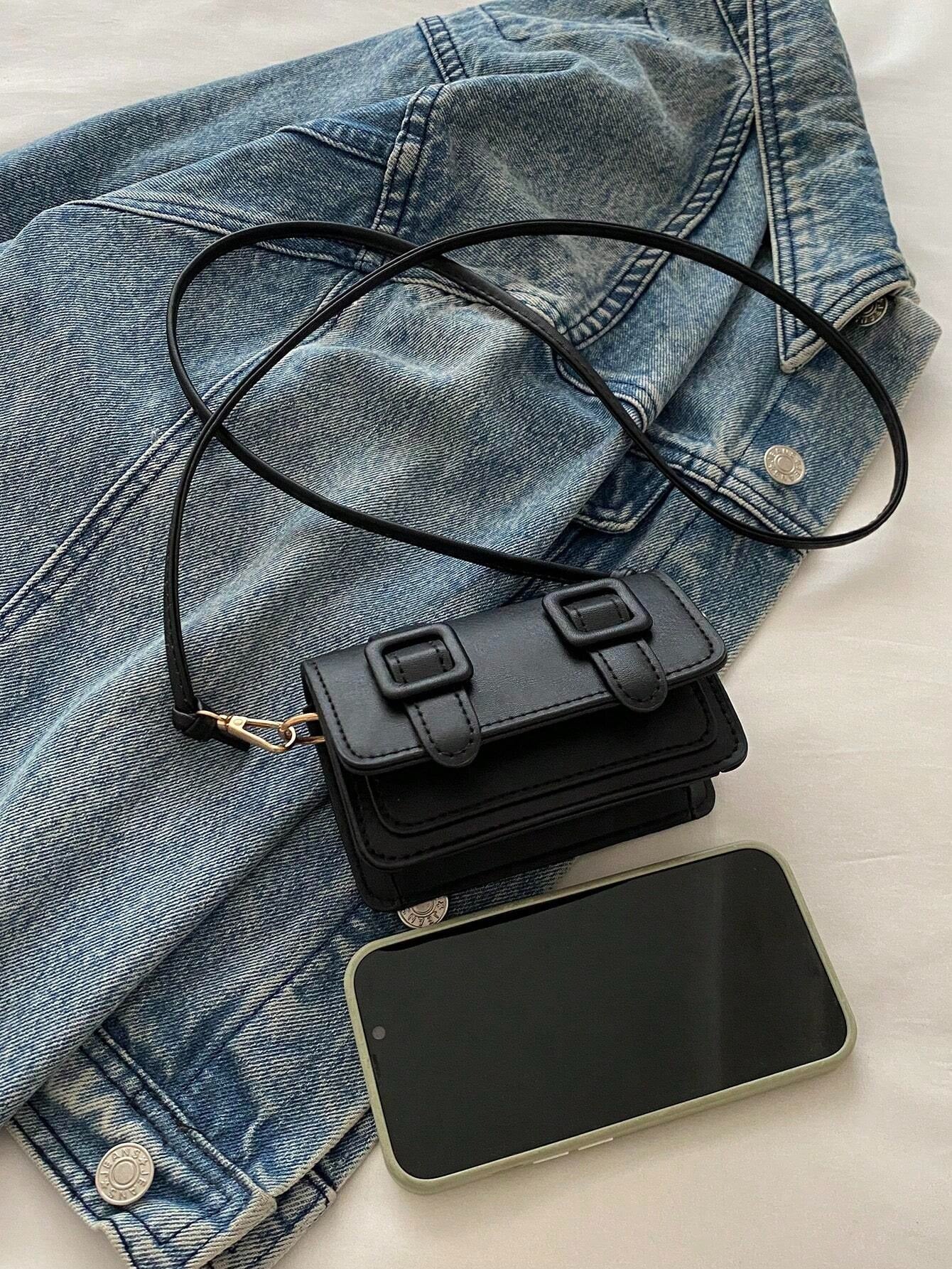 SHEIN حقيبة كتف صغيرة قابلة للقلب بلون أسود