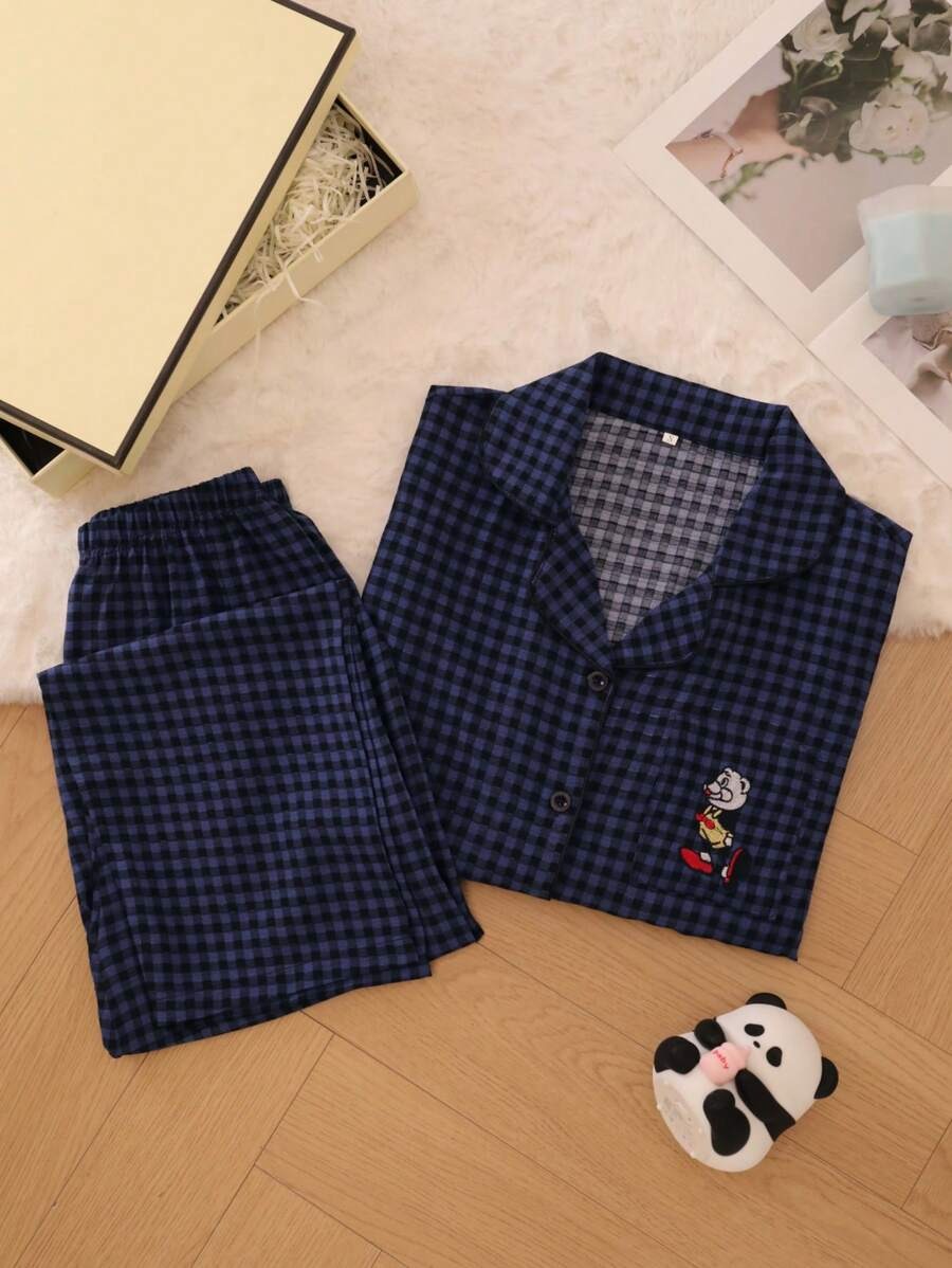 SHEIN بيجامة مربعات خريفية طقم نوم ناعم