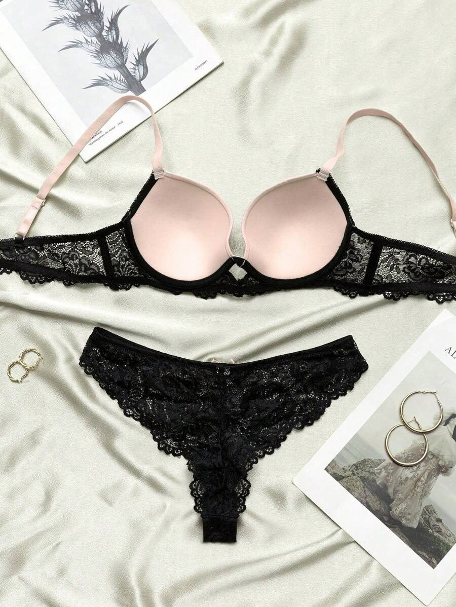 SHEIN Nina Bonheur طقم ملابس داخلية من قطعتين دانتيل أنيق