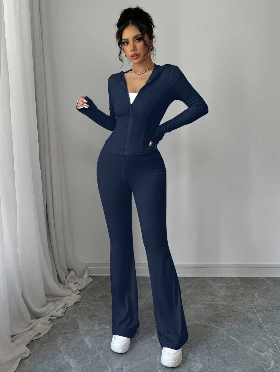 SHEIN abyoxi طقم رياضي قطعتين بلون أزرق غامق