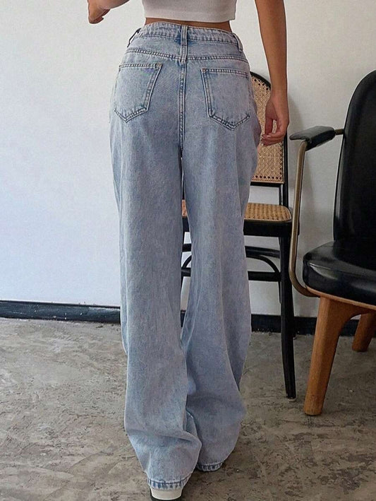 SHEIN DAZY بنطلون جينز بخصر عالي وأرجل واسعة