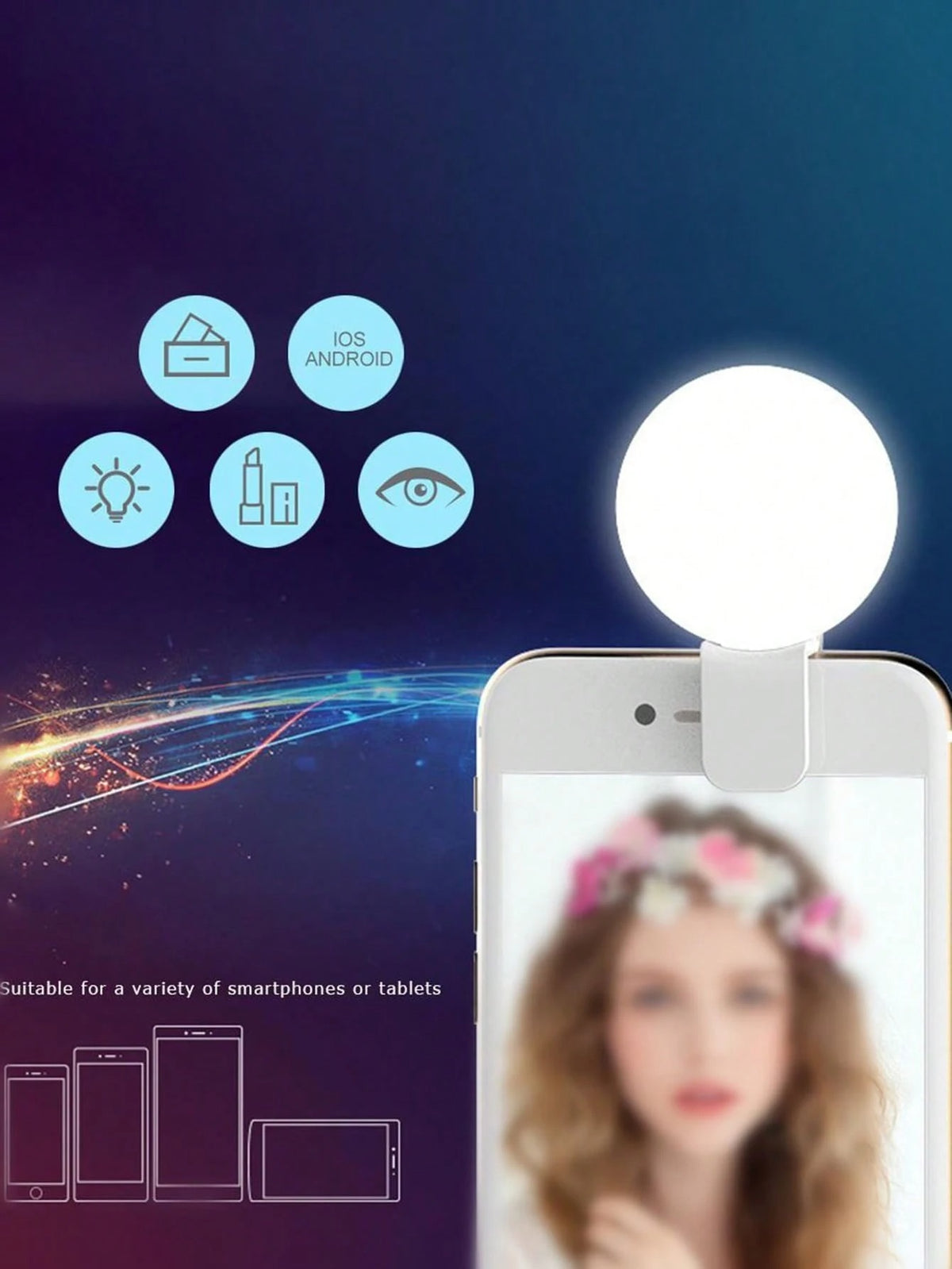 SHEIN LED ضوء سيلفي حلقي محمول بمشبك أبيض