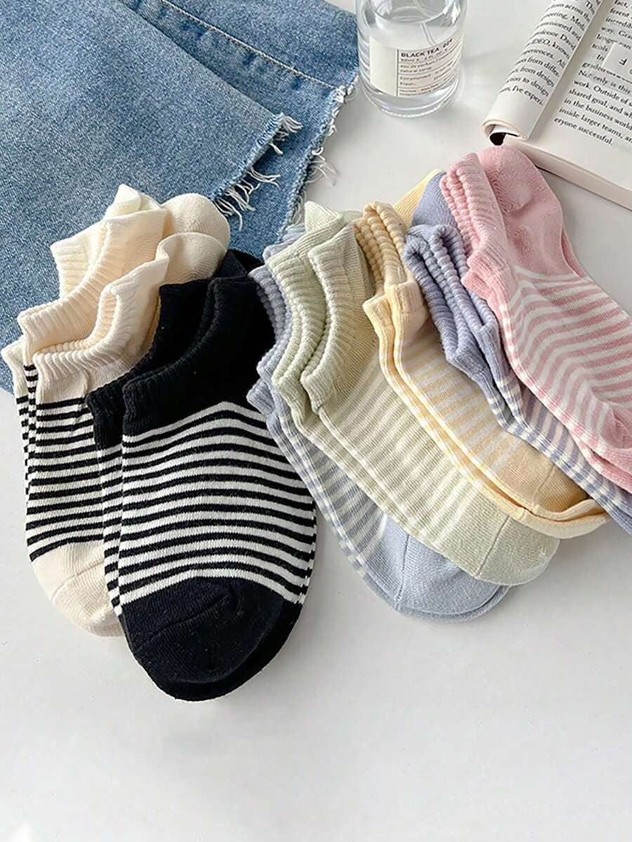 SHEIN مجموعة 5 أزواج جوارب كاحل نسائية