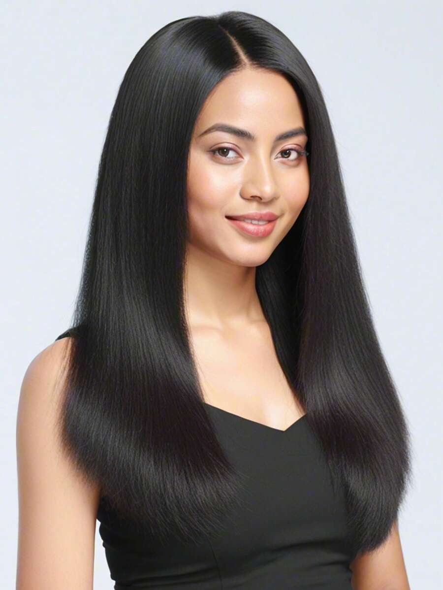 SHEIN باروكة شعر أسود مستقيم بطول 28 بوصة مظهرها طبيعي