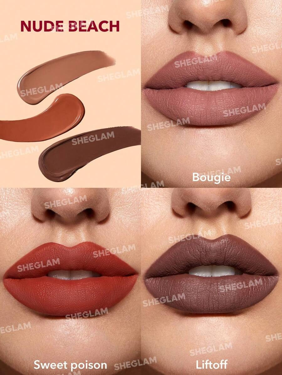 SHEGLAM Nude Beach مجموعة 3 قطع روج سائل