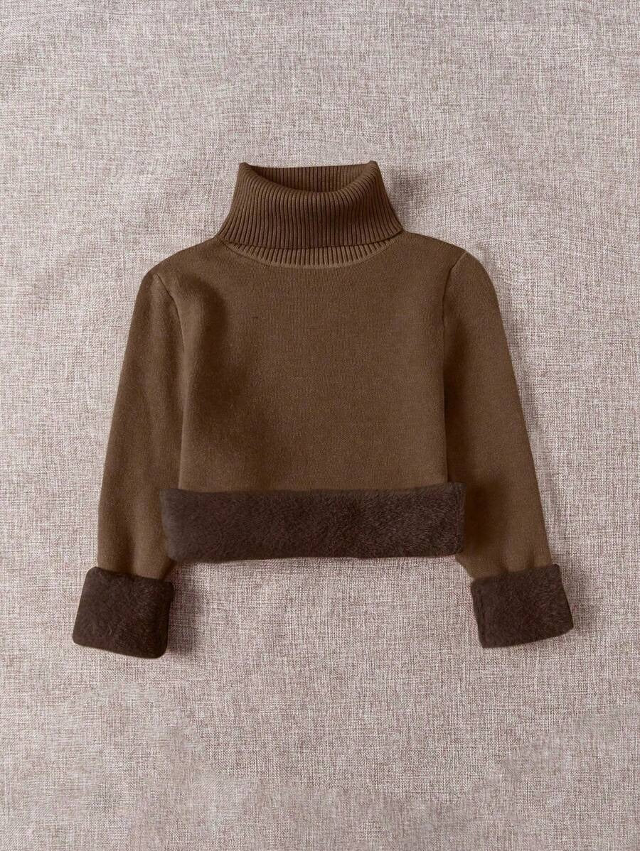 SHEIN كنزة بلون بني حراري بياقة عالية