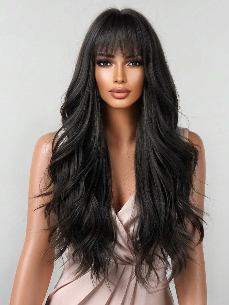 SHEIN باروكة شعر أسود طويل مجعد