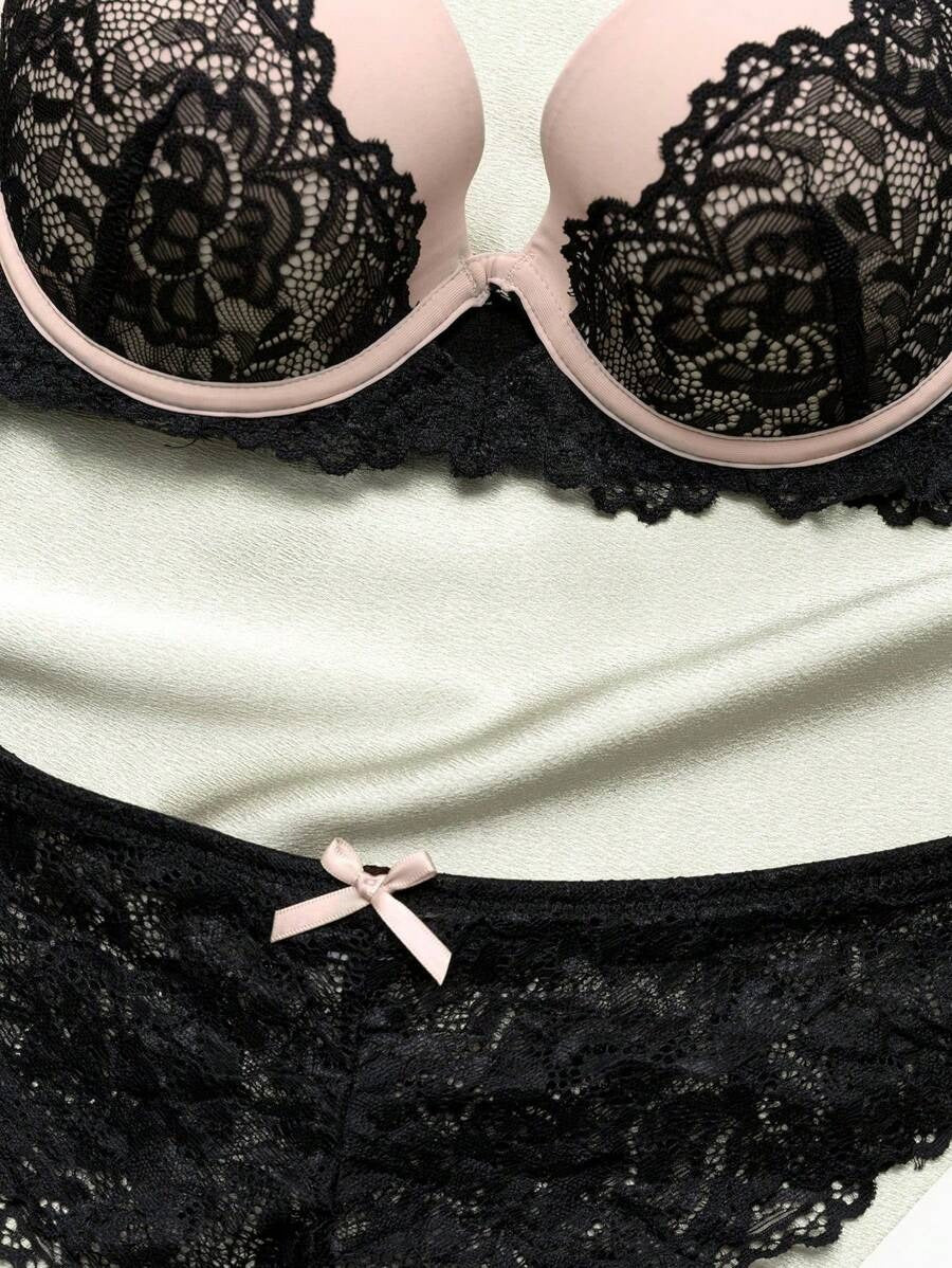 SHEIN Nina Bonheur طقم ملابس داخلية من قطعتين دانتيل أنيق