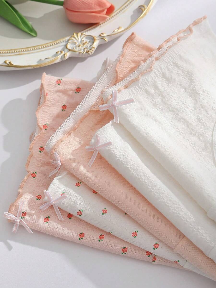 SHEIN طقم 5 سراويل داخلية ناعمة مزينة بفيونكات