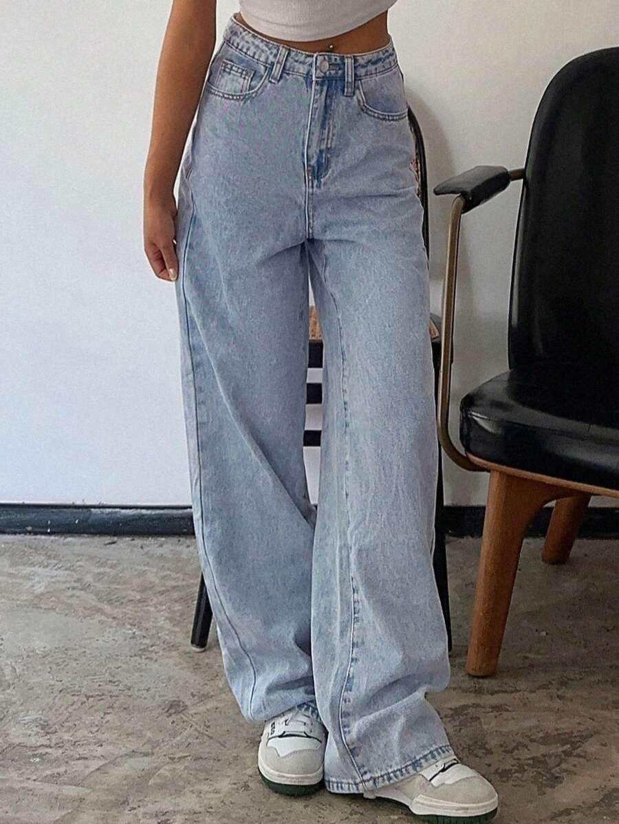 SHEIN DAZY بنطلون جينز بخصر عالي وأرجل واسعة