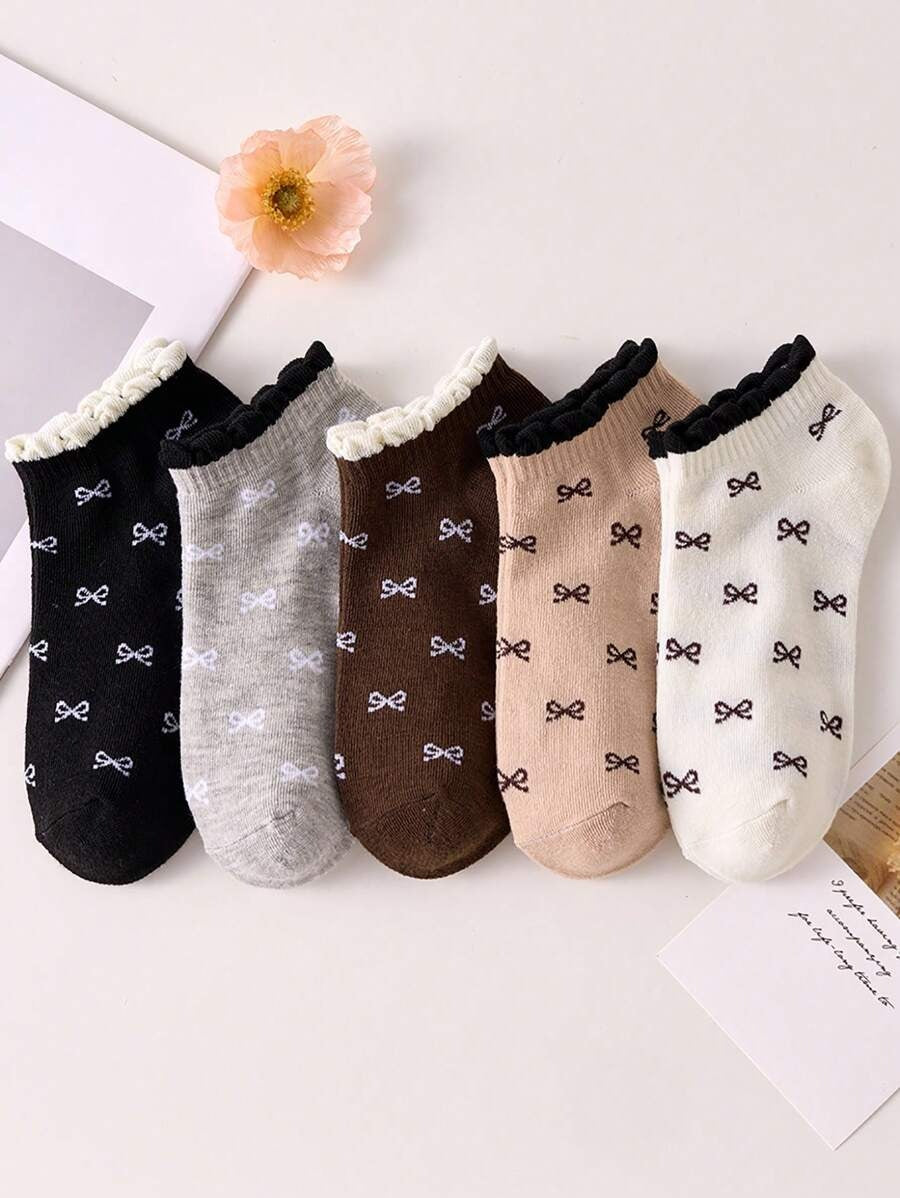 SHEIN جوارب كاحل نسائية 5 ازوراج بزهرة فرنسية