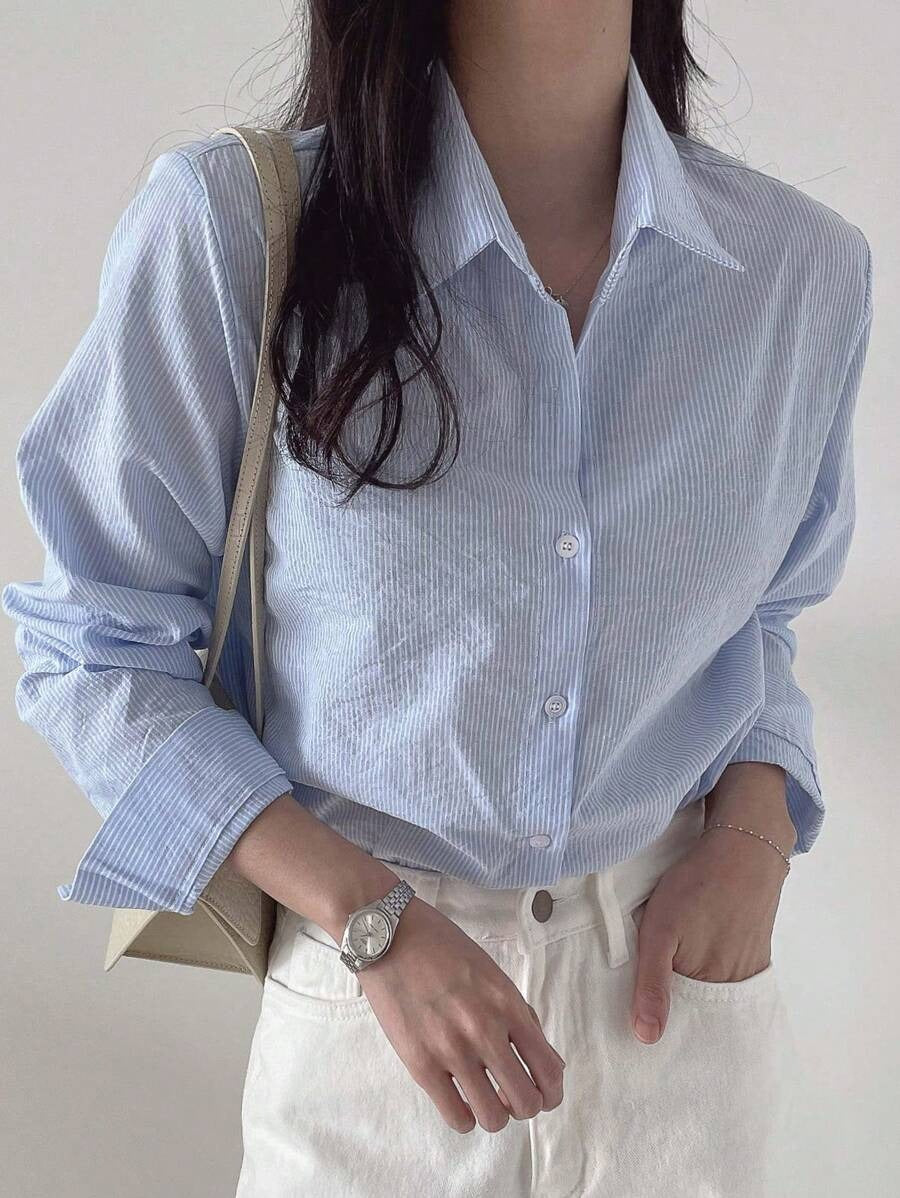 SHEIN qualityDAZY قميص نسائي مخطط بأكمام طويلة