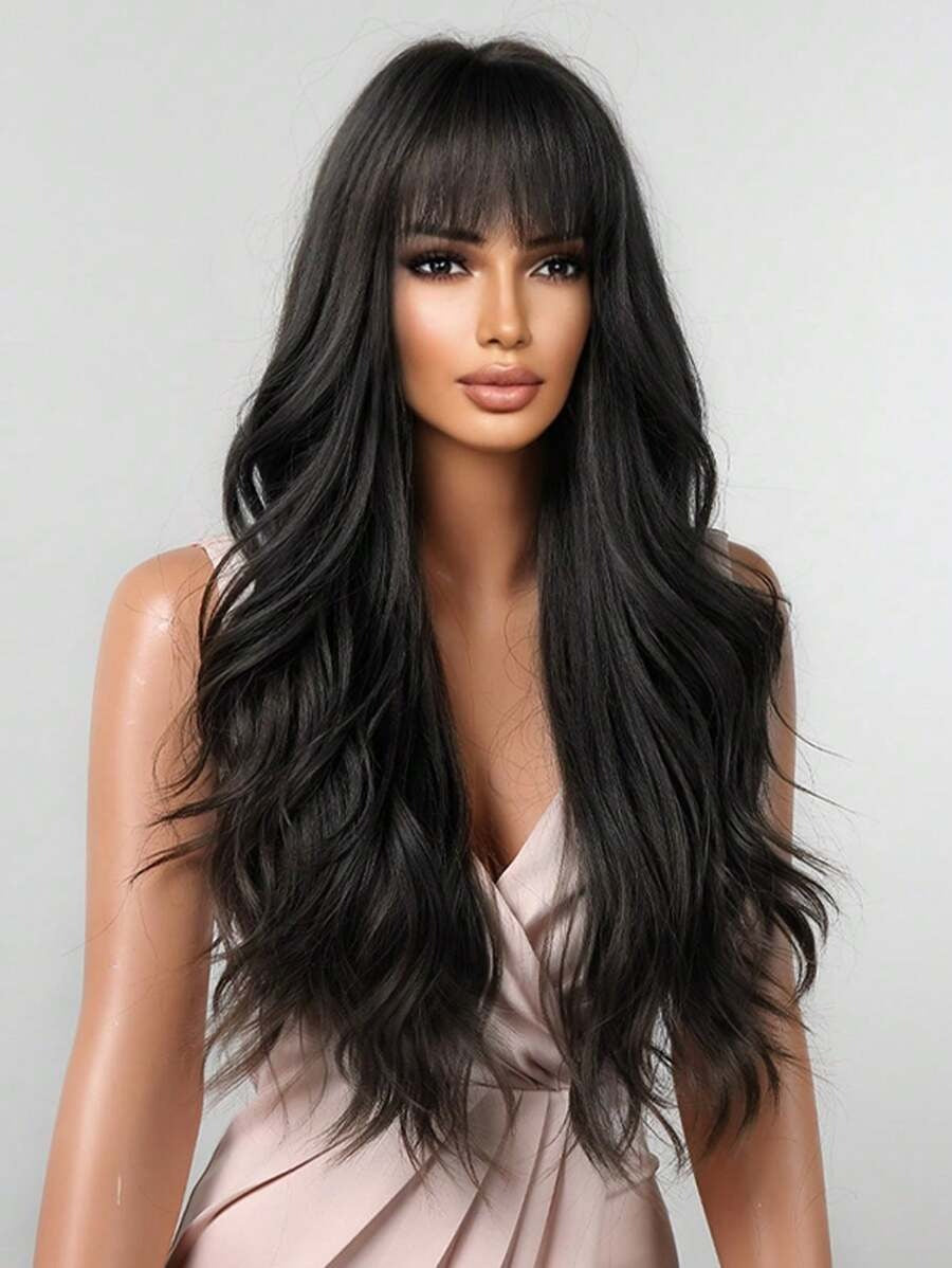 SHEIN باروكة شعر أسود طويل مجعد