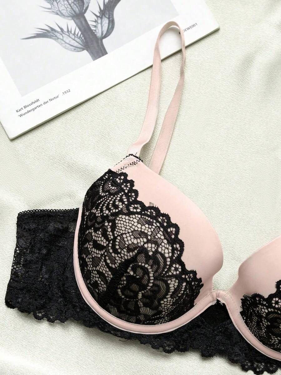 SHEIN Nina Bonheur طقم ملابس داخلية من قطعتين دانتيل أنيق