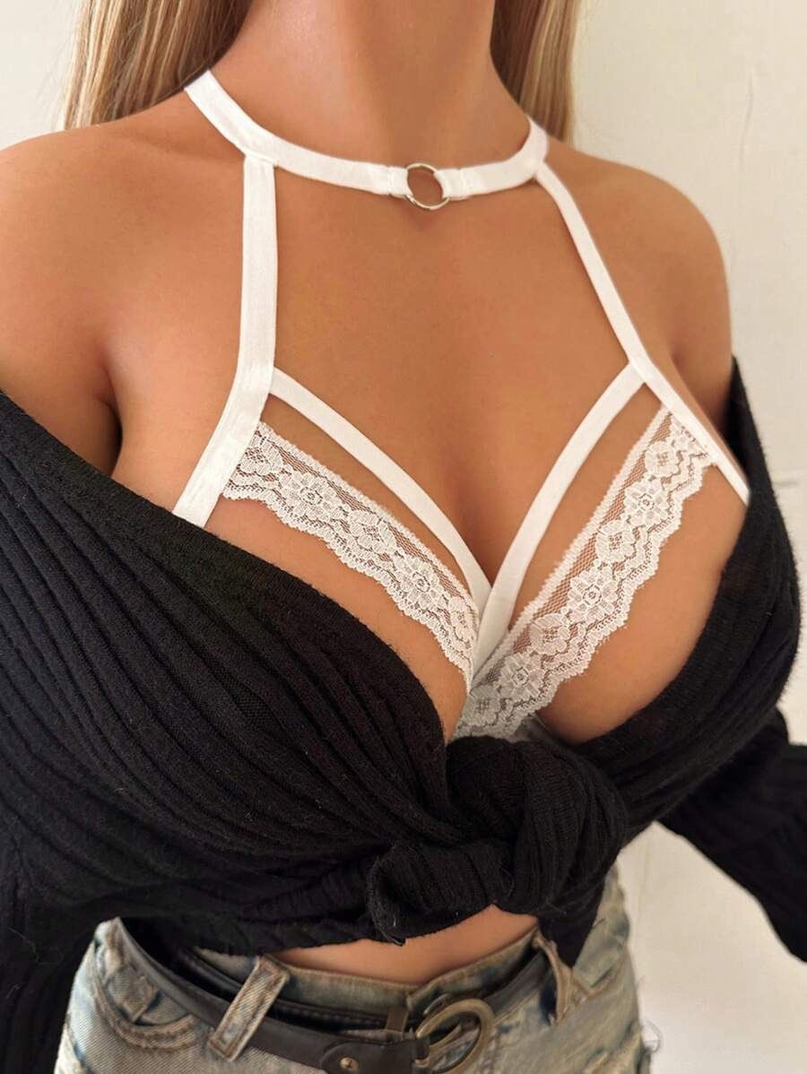 SHEIN صدرية داخلية دانتيل وحزام مطاطي بلون أبيض