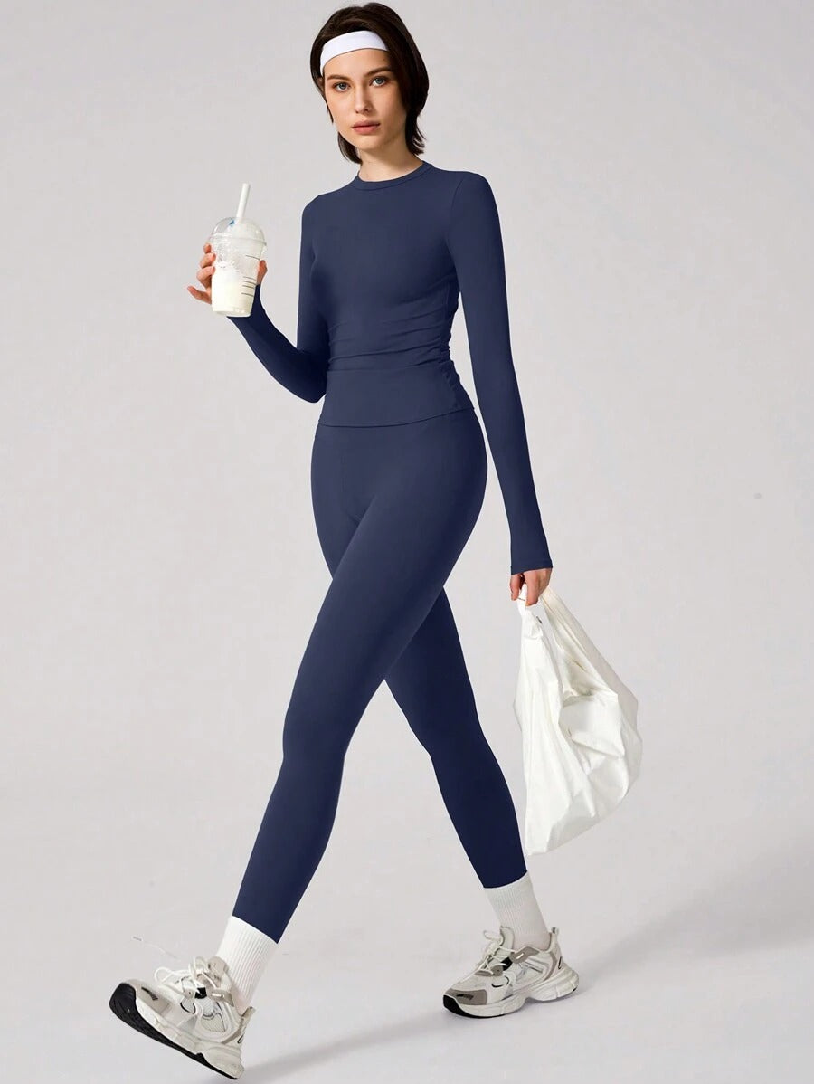 SHEIN طقم رياضي نسائي قطعتين أزرق بحري أنيق