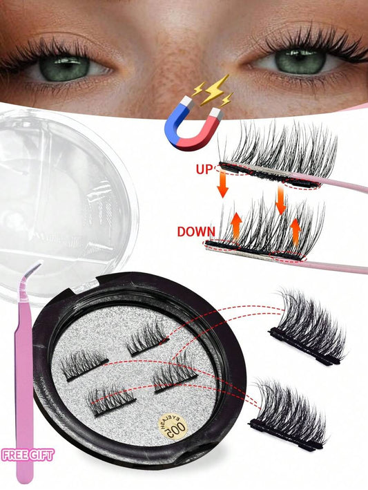 SHEIN صندوق رموش نصفية مغناطيسية مع ملقط طبيعية