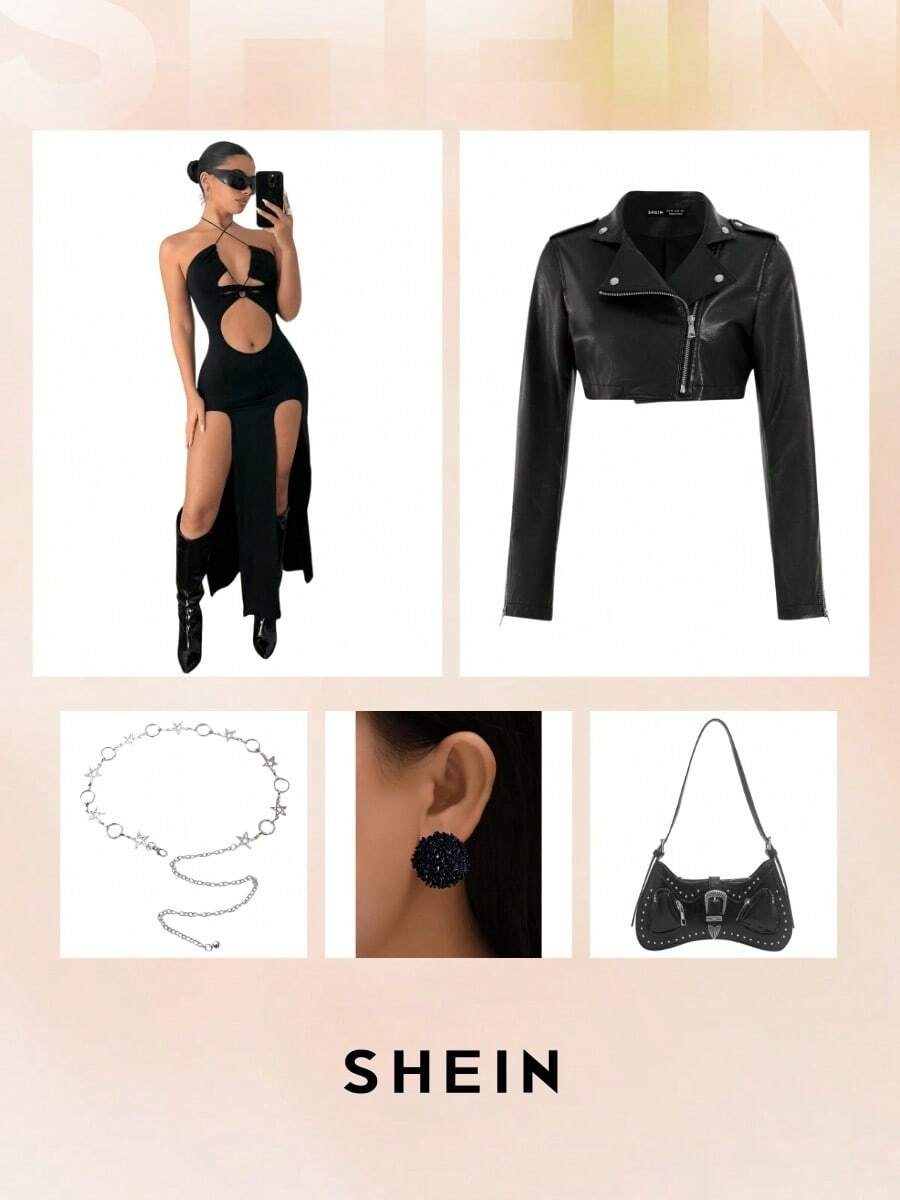 SHEIN أقراط مسماري مستدير بلون أسود