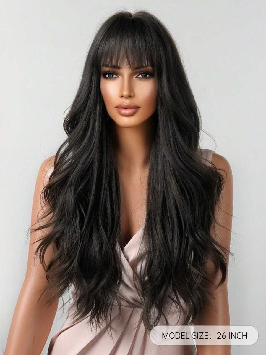 SHEIN باروكة شعر أسود طويل مجعد